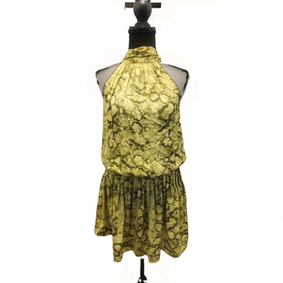 Do + Be Dresses & Skirts - Do + Be Green Snake Print Sleeveless High Neck Halter Dress Elastic Waist Sz Med